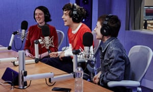 (L-R) Guardian deputy music editor Laura Snapes, 1975 frontman Matthew Healy and Chris of Christine and the Queens.