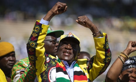 President Emmerson Mnangagwa arrives for his final election rally before the election on Monday.