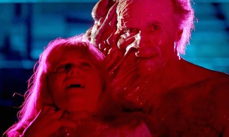 Dr Katherine McMichaels (Barbara Crampton) and Dr Pretorius (Ted Sorel) in the 1986 sci-fi body horror film From Beyond.