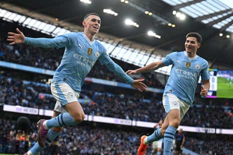 Manchester City's Phil Foden celebrates scoring.