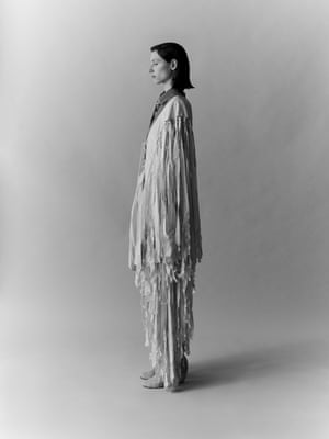 Fringe dress and silk shirt, floral tie and ankle boots by Andreas Kronthaler for Vivienne Westwood
