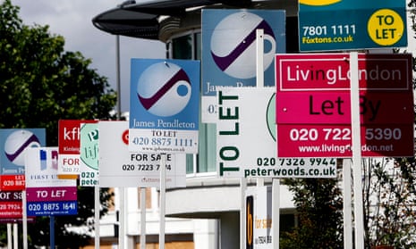 A collection of estate agents signs, showing residential properties to let stand in London.