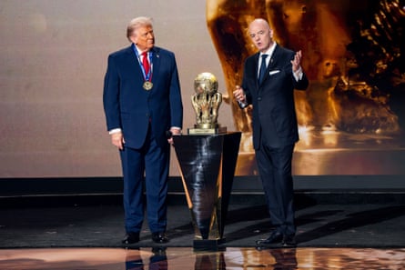 Gianni Infantino presenting Donald Trump with the Fifa peace prize in December