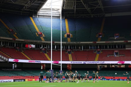 Northampton players train at the Principality Stadium.
