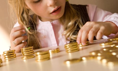 Girl counting chocolate money