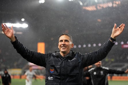 Mikey Varas, head coach of San Diego FC, celebrates after a win against the Portland Timbers at Providence Park on October 18, 2025 in Portland, Oregon.