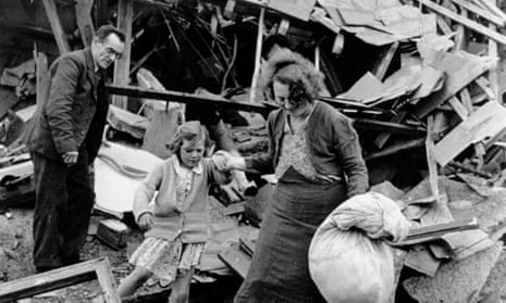 The Widdecombe family searching the rubble of their house in Plymouth after it was destroyed by German bombers in 1941