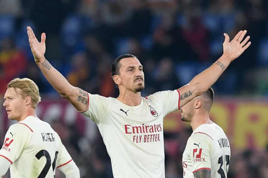 Zlatan Ibrahimovic after scoring for Milan against Roma in October.