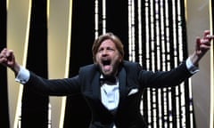 Closing Ceremony - The 70th Annual Cannes Film Festival<br>CANNES, FRANCE - MAY 28: Director Ruben Oustland celebrates on the stage after receiving the Palme d'Or for the movie "The Square" at the Closing Ceremony during the 70th annual Cannes Film Festival at Palais des Festivals on May 28, 2017 in Cannes, France. (Photo by Pascal Le Segretain/Getty Images)