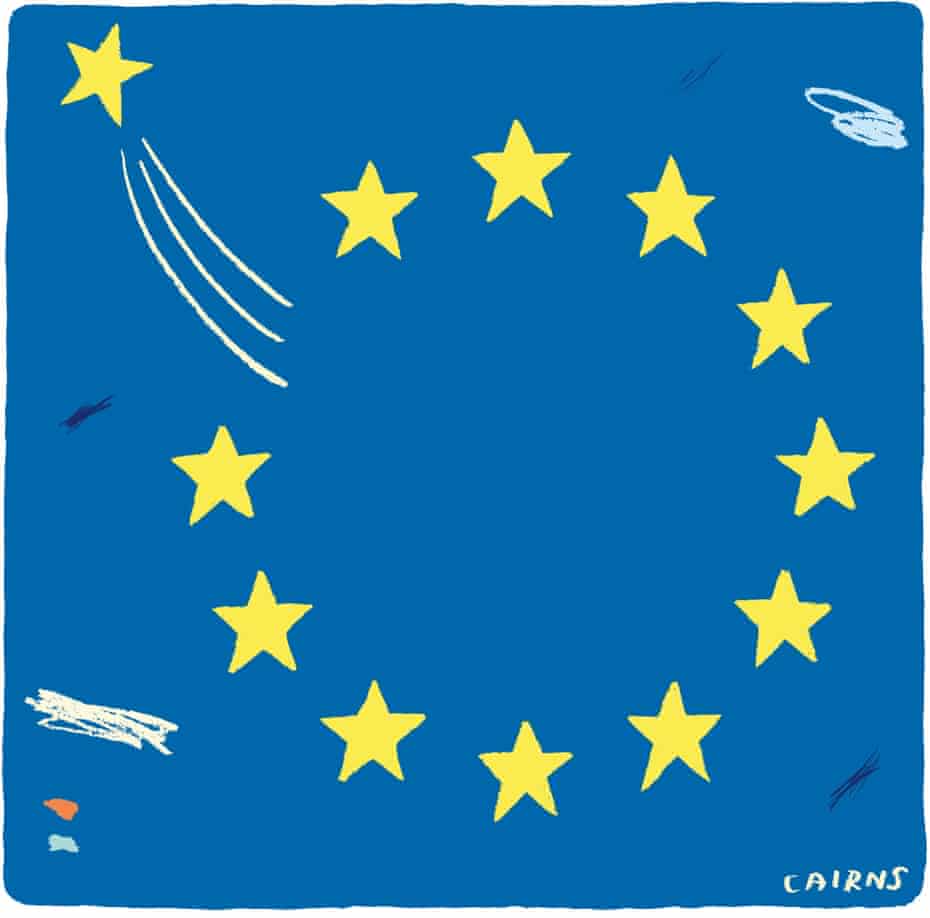 illustration of EU flag with one star breaking away
