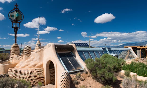 Environmentally friendly solar-powered earthship home near Taos, New Mexico.