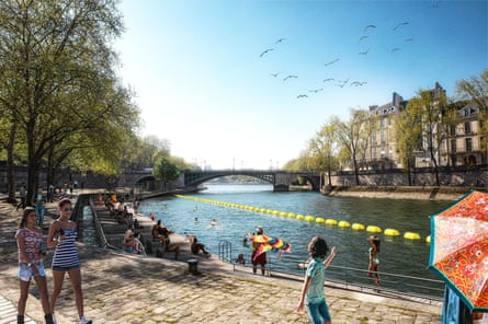 artist’s view of a swimming spot on a city river