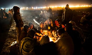 African asylum seekers protest outside Holot detention centre in the Negev desert.