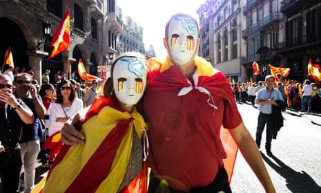 Citizens protest against the independence movement in a march in Barcelona at the weekend.