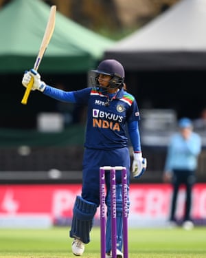 Mithali Raj celebrates reaching fifty.