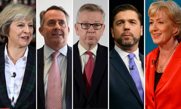 The Conservative leadership candidates: Theresa May, Liam Fox, Michael Gove, Stephen Crabb, Andrea Leadsom.
