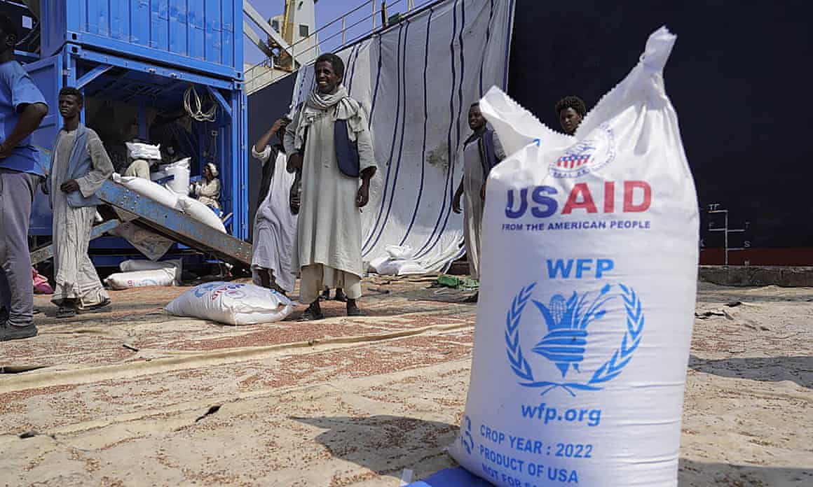 A bag of sorghum marked with the USAid logo