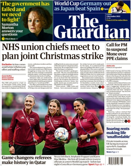 Guardian front page friday 2 december 2022