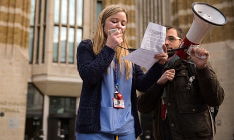 A mental health nurse speaks out against the removal of NHS bursaries outside the Department of Health.