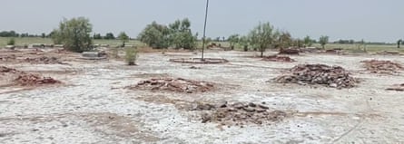 A barren stretch of ground with unmarked grave mounds.