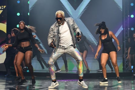 Congolese musician Awilo Longomba performing at the All Africa Music Awards in Lagos in November 2019.