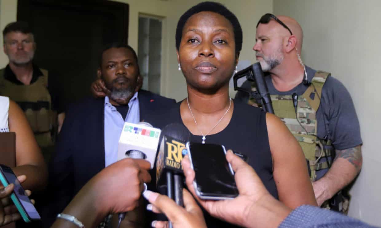 Haiti's former first lady Martine Moïse speaks at a judicial hearing into the assassination of her husband, Jovenel Moise, in Port-au-Prince in October 2021. Photograph: Ralph Tedy Erol/Reuters