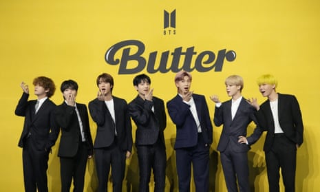 Members of South Korean K-pop band BTS. Jin is third from the left.