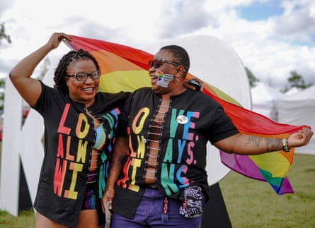 People taking part in UK Black Pride at the Queen Elizabeth Olympic Park in east London.