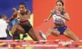 Katarina Johnson-Thompson (right) competes with Nafi Thiam at the World Athletics Championships in Doha in 2019.