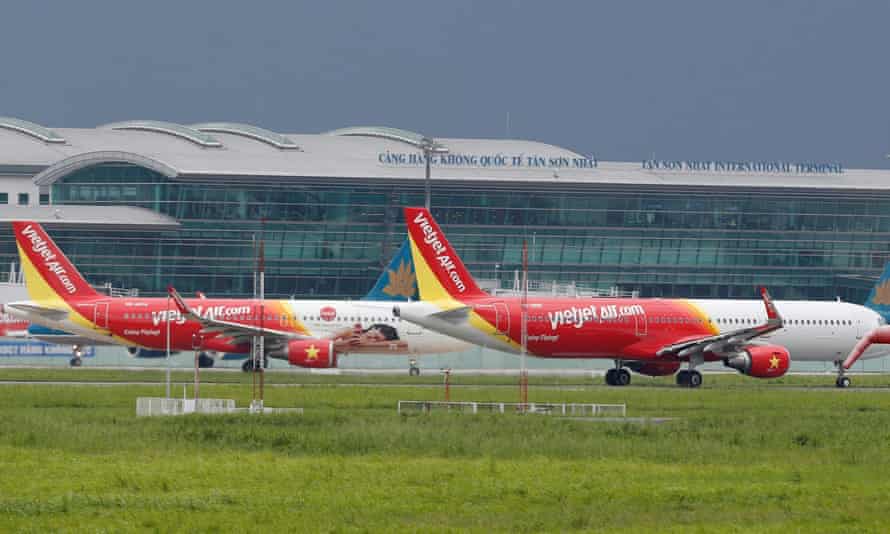 Vietjet aircraft prepare to take off at Tan Son Nhat airport in Ho Chi Minh City.