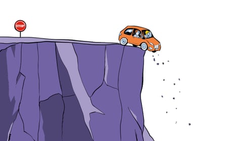 Illustration of car driving off a cliff