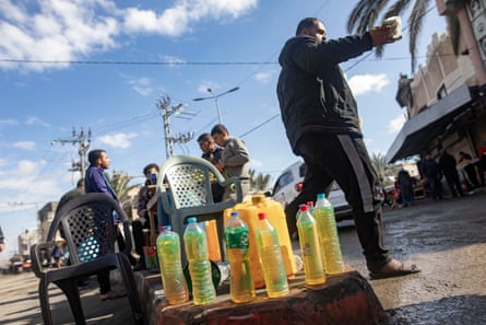 Bottles of cooking oil on the streets of Gaza.
