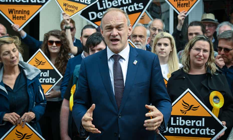 Ed Davey campaigning in Honiton yesterday.