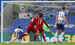 Jordan Henderson of Liverpool scores his sides second goal