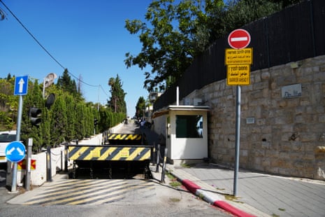 Barricades blocking a road.