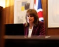 Rachel Reeves speaks during a G7 finance ministers call from her office in 11 Downing Street.