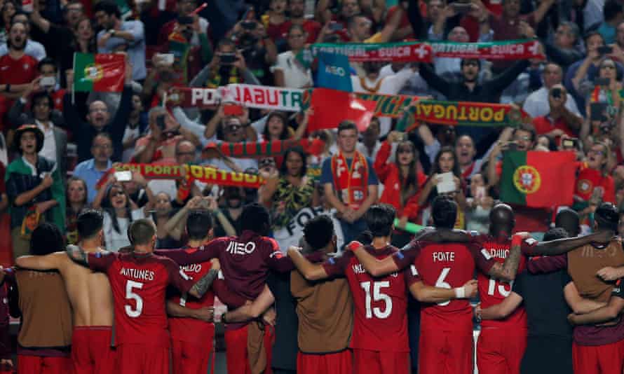 Portugal players celebrate after qualification.