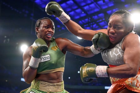 Claressa Shields throws a punch during a bout
