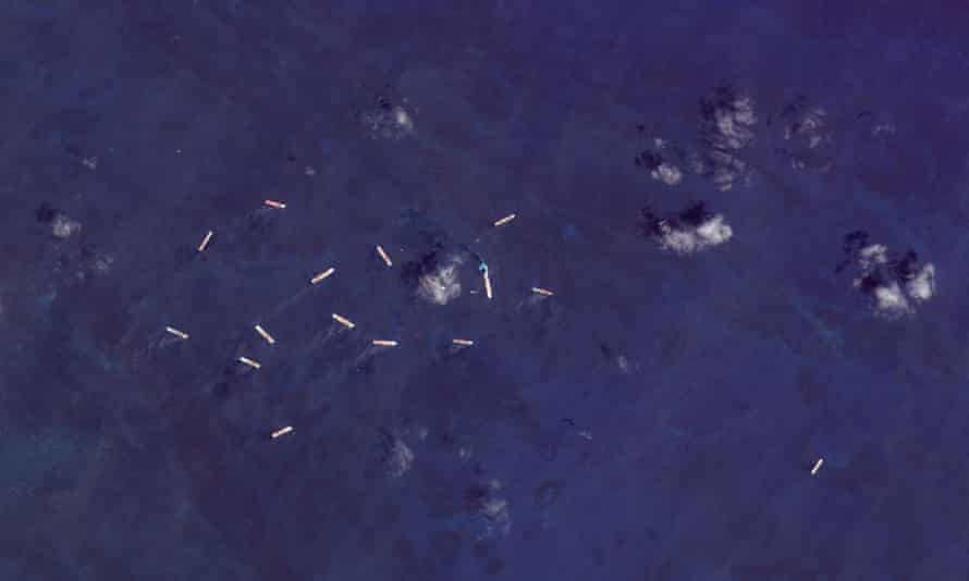 Satellite image of cruise ships in the Bahamas