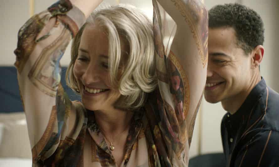 Emma Thompson as Widow Nancy, left, and Daryl McCormack as Leo in a scene from Good Luck to You, Leo Grande (2022)