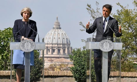 Theresa May with Matteo Renzi at Villa Doria Pamphilj in Rome.