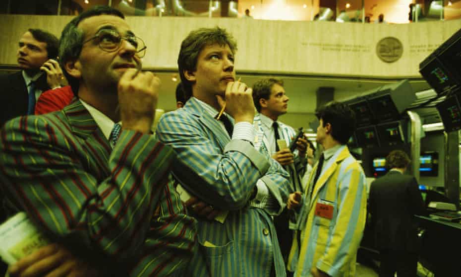 Workers on the London Stock Exchange, May 1988.