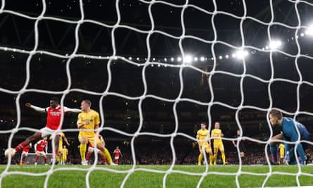 Eddie Nketiah scores Arsenal’s first goal against Bodø/Glimt