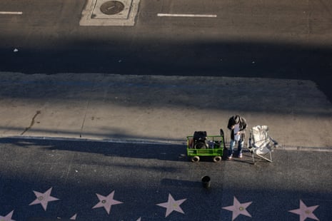 Large dipper, boxing and bikers in LA: Wembley to Soweto initiative 2022 – photograph essay | Pictures 23 Hollywood Walk of Fame – a busker hopes to be spotted on the avenue of the stars