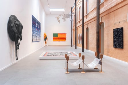 A gallery filled with contemporary artworks.