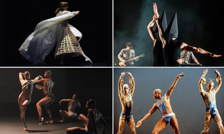 Clockwise from top left: Eonnagata, Carbon Life, Michael Clark’s dance troupe in 1985, Gareth Pugh’s presentation at Made Fashion week in 2015.