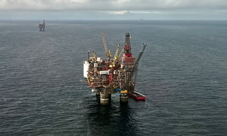 Aerial view of an oil platform in the North Sea