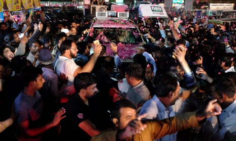 Maryam Nawaz in a car at a rally in Lahore on 9 September.