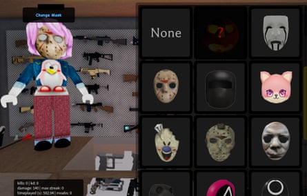 A childish character chooses a creepy mask