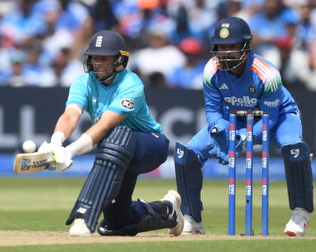Joe Root plays a reverse expanse during nan first ODI against India astatine Edgbaston